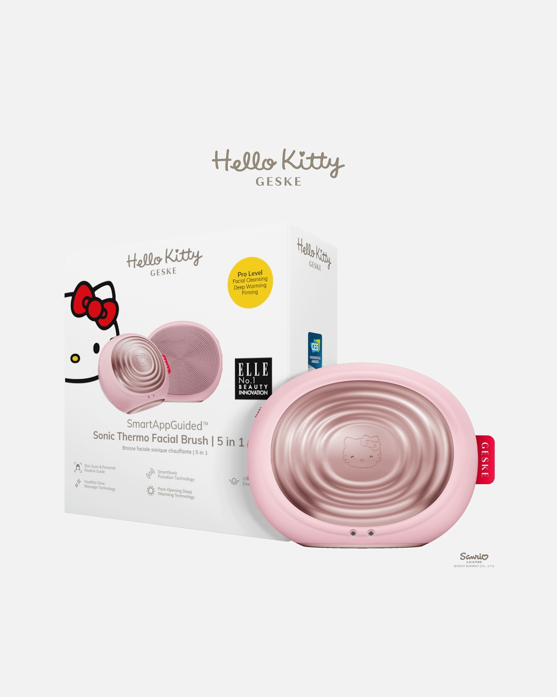 Elektromos arcmasszírozó készülék - Geske 5 az 1-ben Okos Szónikus Thermo Hello Kitty Pink