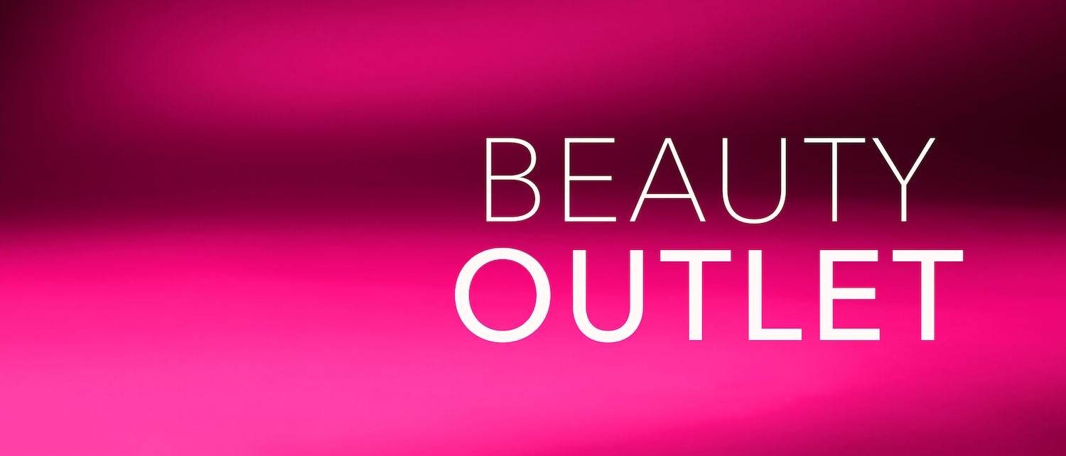Ragyogó rózsaszín háttérrel a "BEAUTY OUTLET" felirat látható fehér színnel.