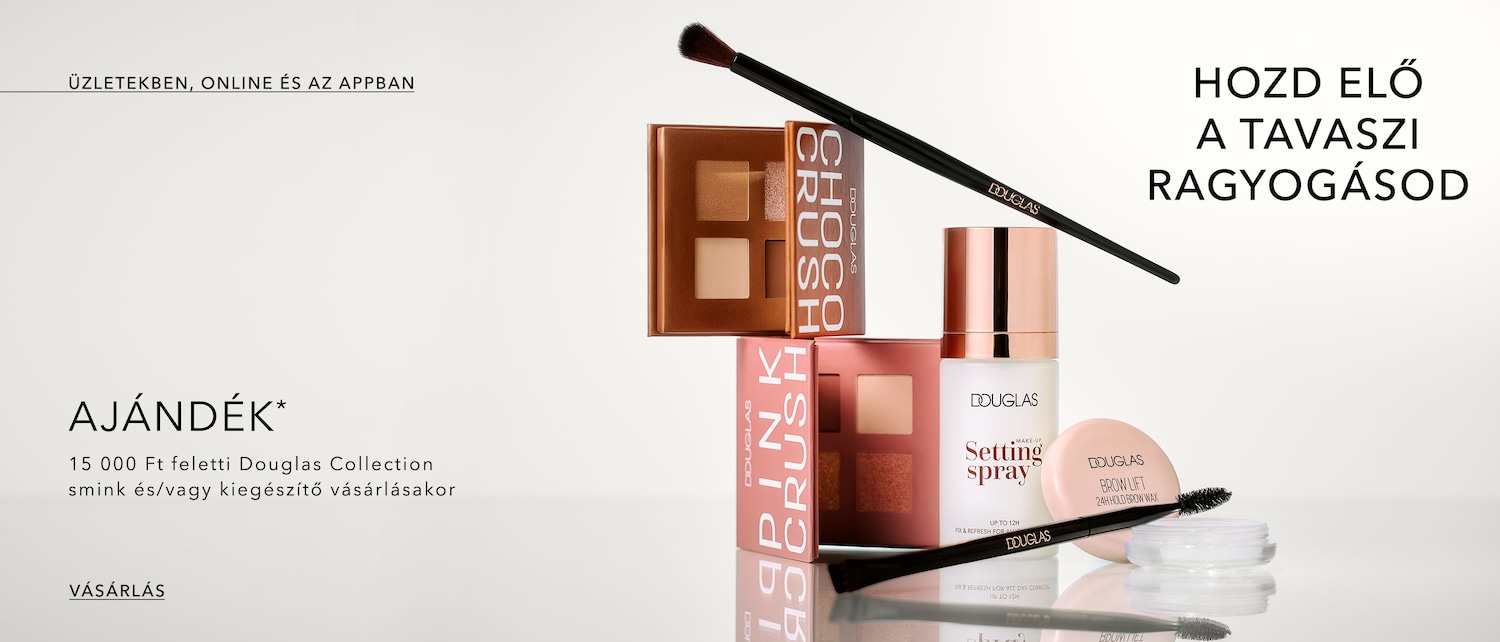 Douglas Collection smink és kiegészítők: Choco Crush és Pink Crush paletták, Setting Spray, Brow Lift 24H Hold Brow Wax, ecset, hogy előhozd a tavaszi ragyogásod!