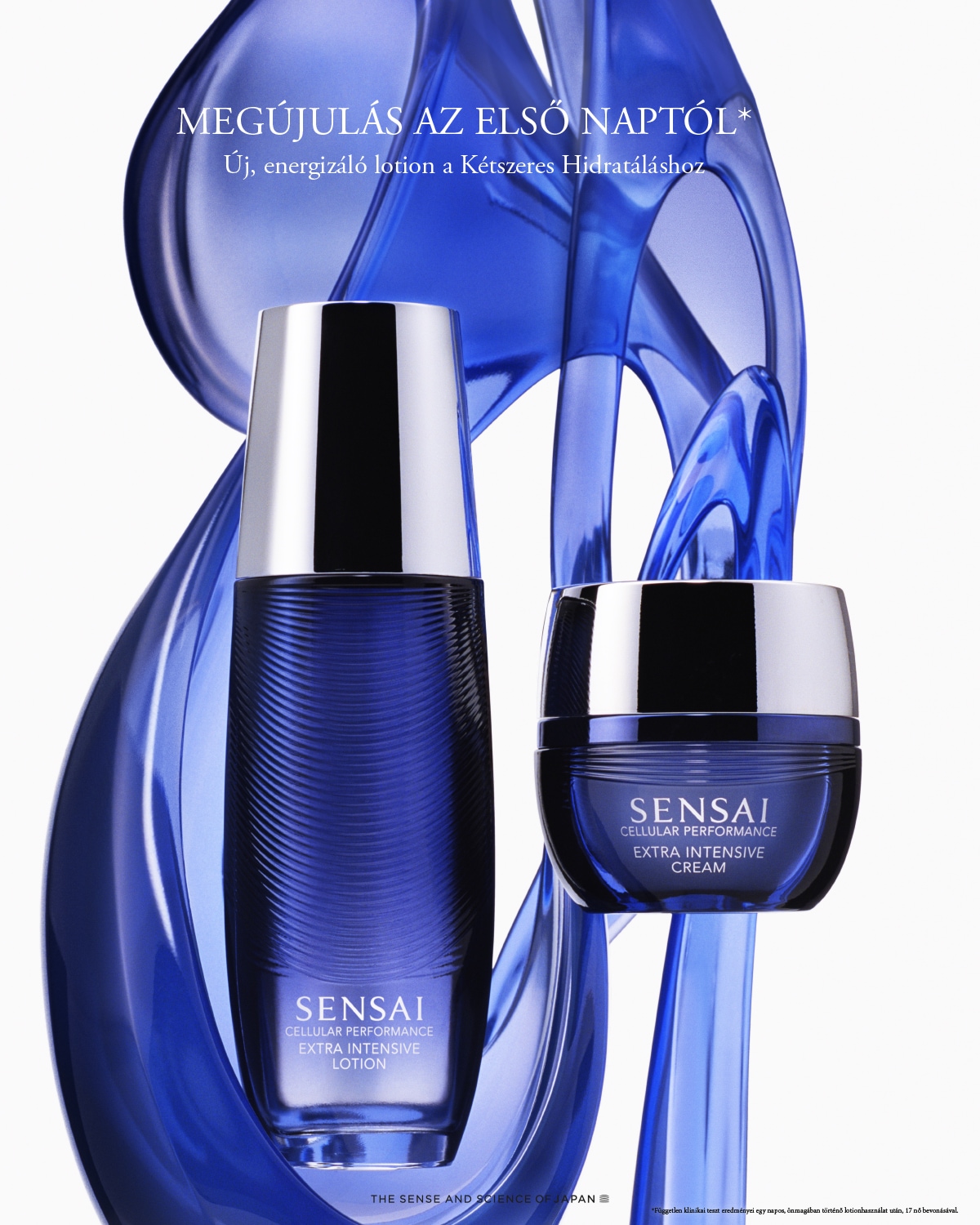 Fedezze fel a Sensai Cellular Performance Extra Intensive Lotion és Cream termékeit, amelyek kék színű csomagolásban érhetők el, és intenzív hidratálást biztosítanak.