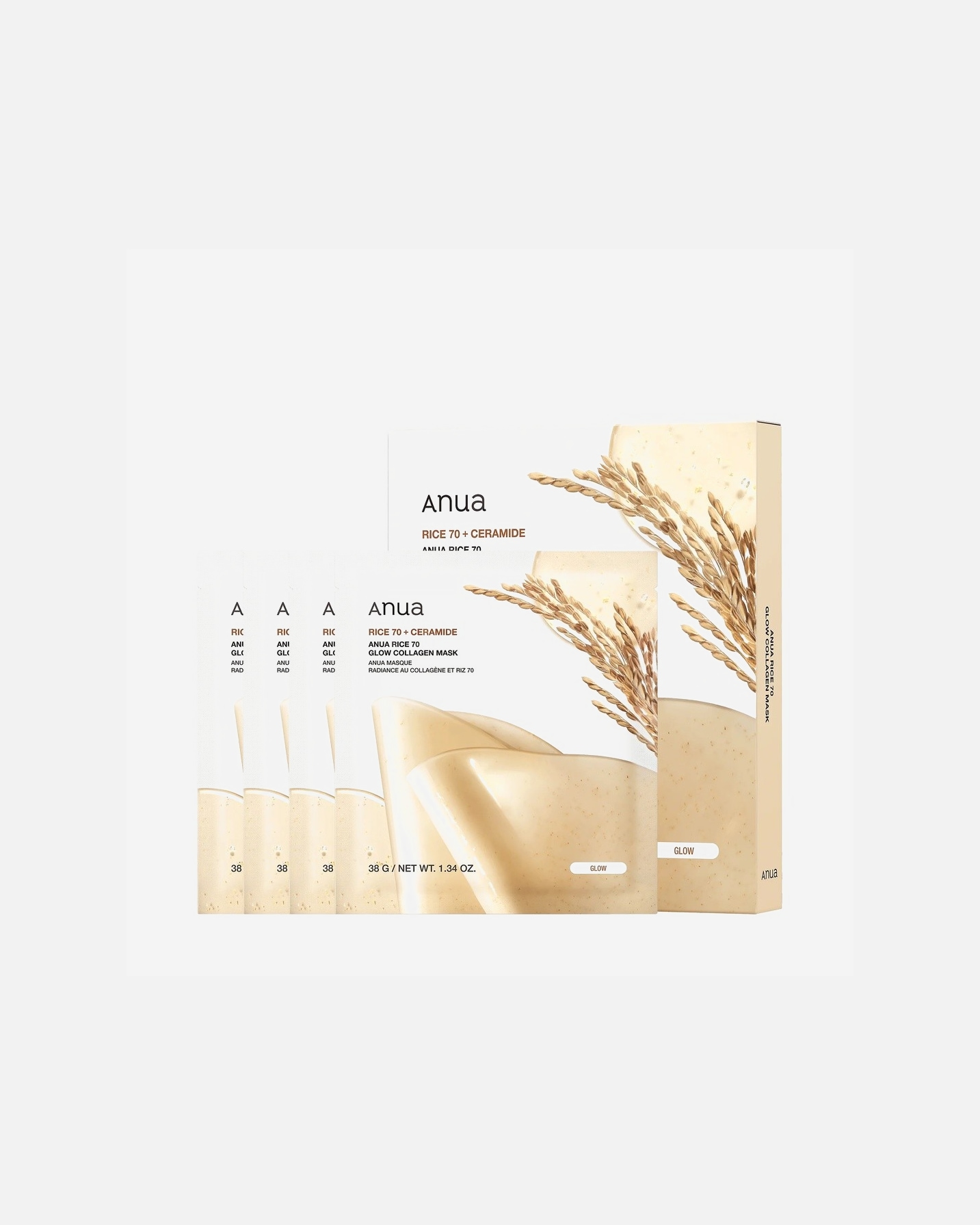Fátyol maszk - Anua ANUA Rice 70 Glow Collagen Mask 38g (1ea)*4set_EU 38 g