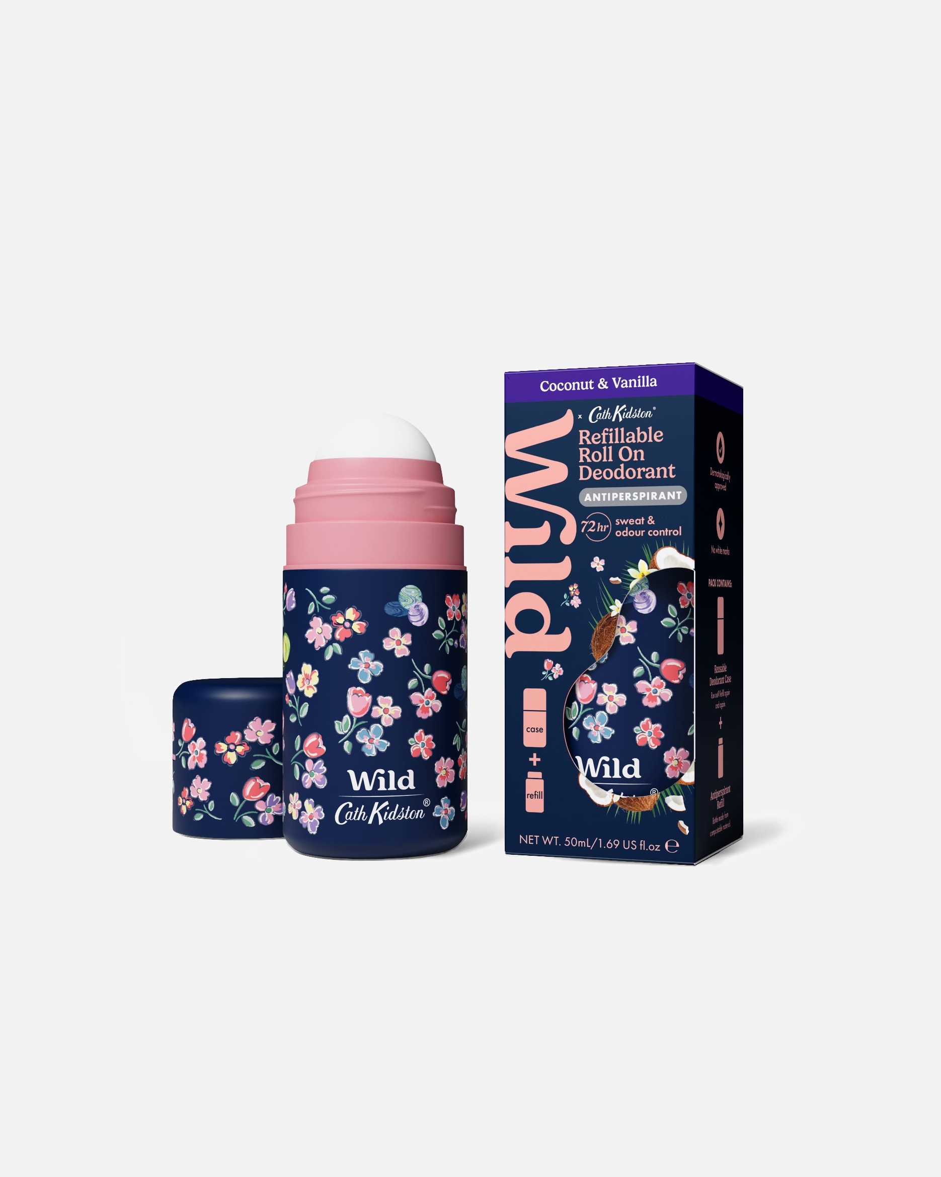 Dezodor - Nő Wild WILD Izzadásgátló roll-on tartó & utántöltő Kókusz-Vanília illattal 134 g